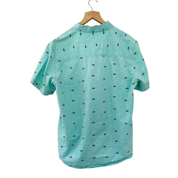 Shouthouse Mens Sz L Turquoise  Abstract Print Short Sleeve Button Up Shirt - Picture 3 of 7